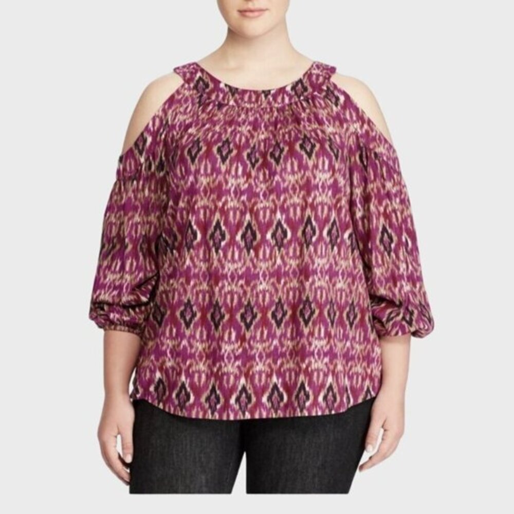 Lauren Ralph Lauren Women's Kazlas Blouse 2X Feminine Boho Preppy Burgundy NWT